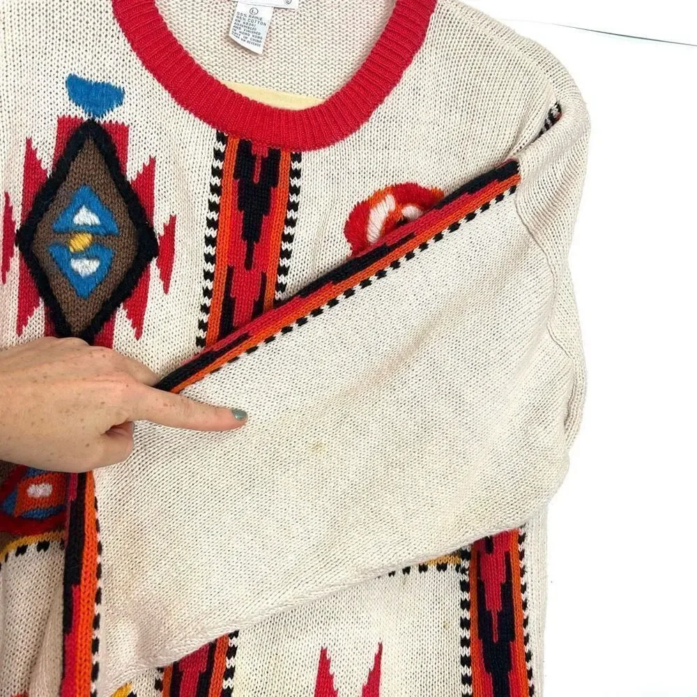 Emminent Womens Folk Art Embroidered vintage Crewneck Sweater Southwesterb Large